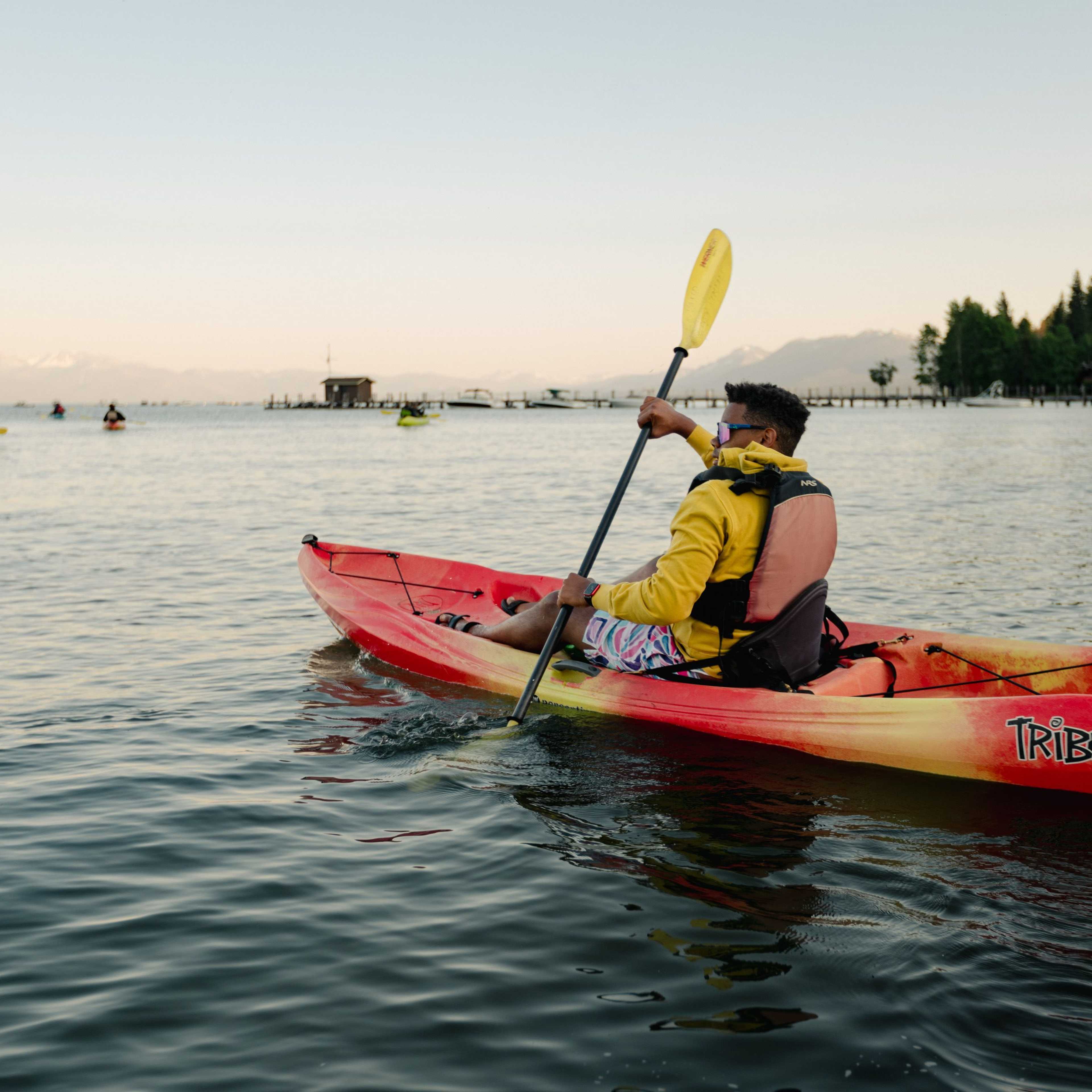 kayaker paddling on Lake Tahoe