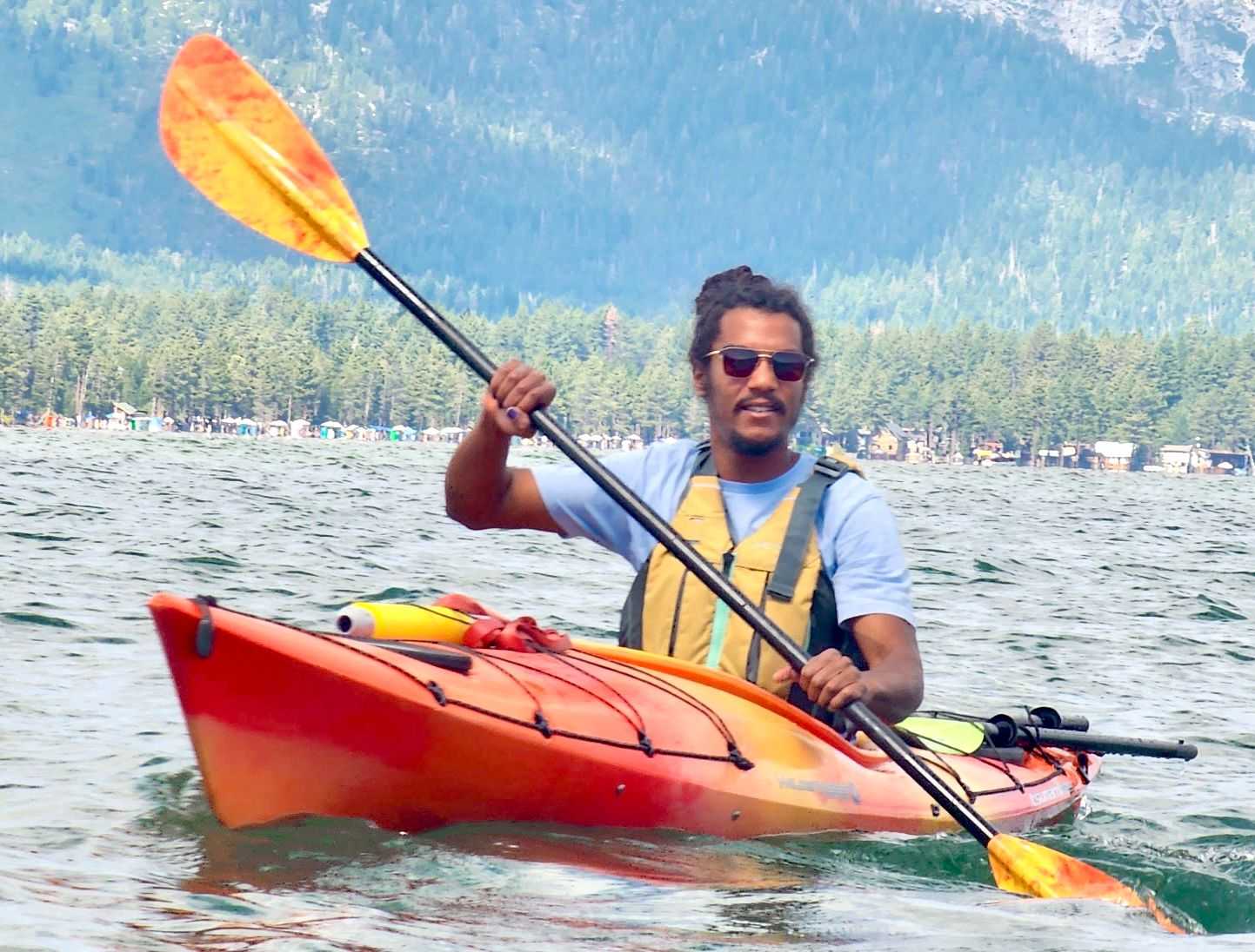 kayak guide paddling on Lake Tahoe