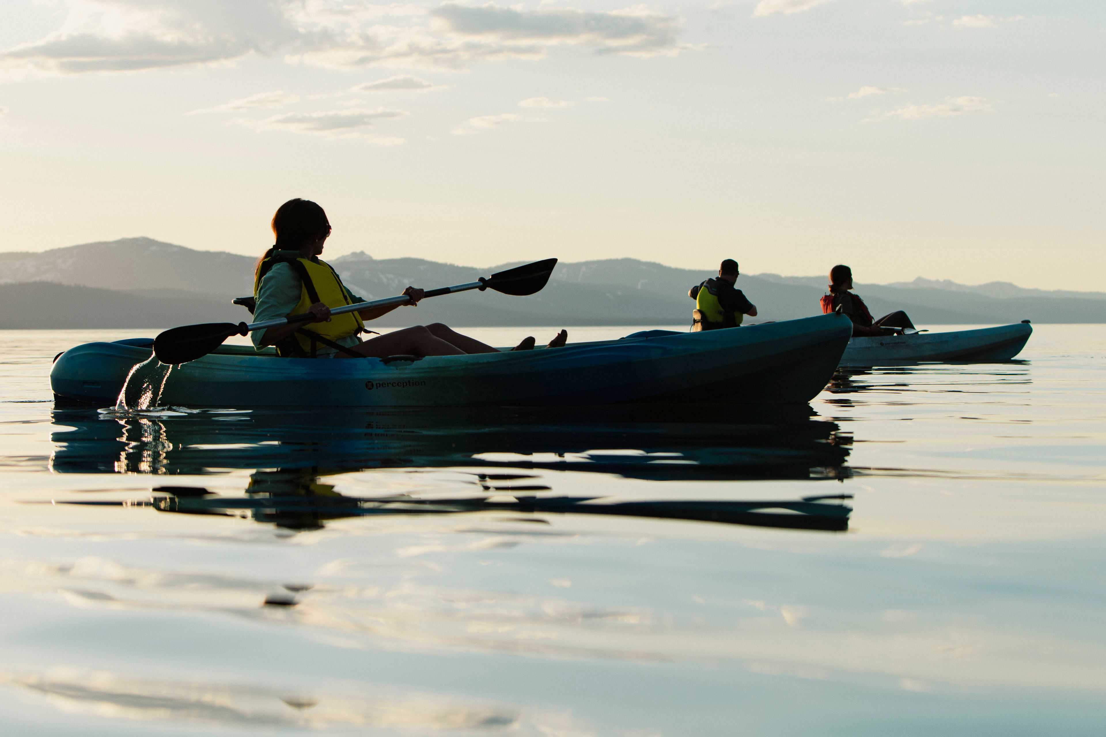 kayakers on a picturesque Lake Tahoe