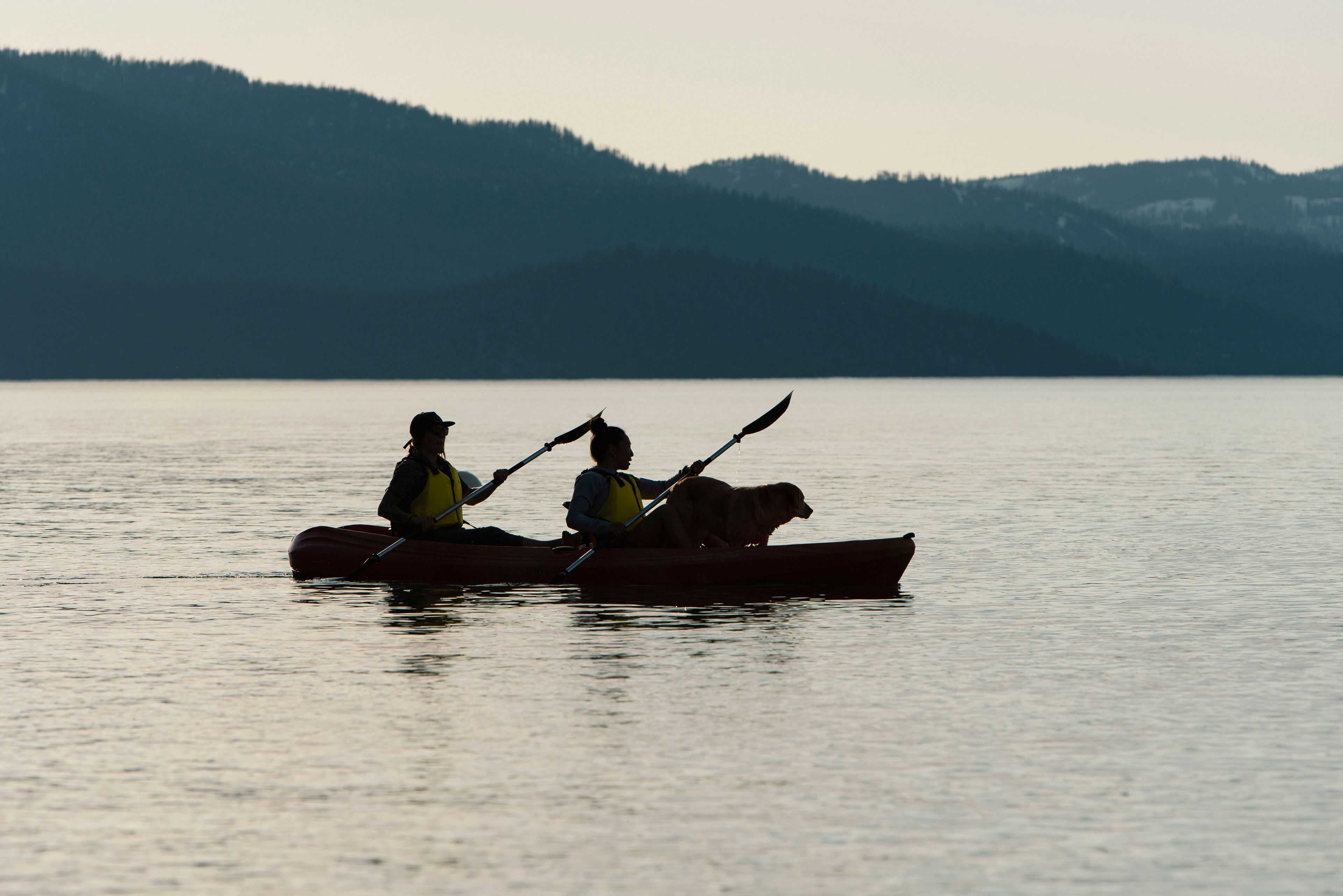 two person kayak at sunset