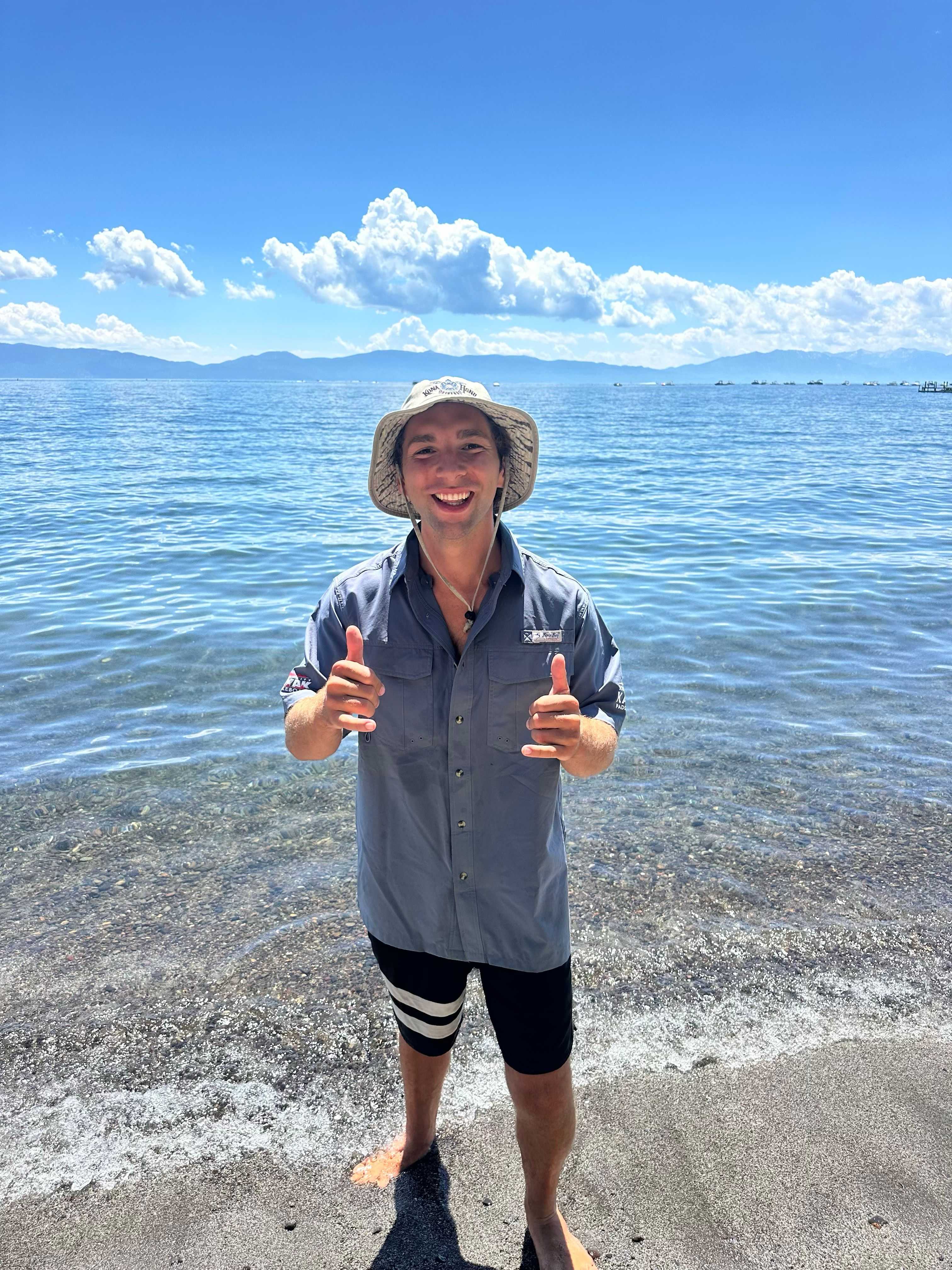 kayak guide on the edge of Lake Tahoe