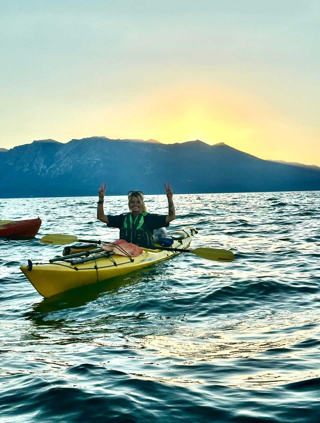 kayak guide at sunset on Lake Tahoe